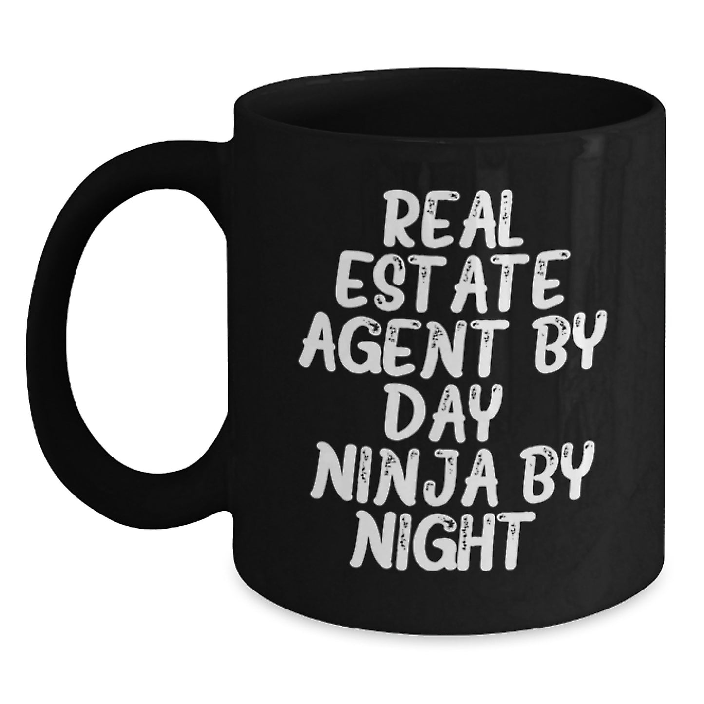 Real Estate Agent Funny Gifts from Coworkers for Christmas Unique Black Coffee Mug, Ninja by Night, Funny Quote, Black Ceramic Mug - Main