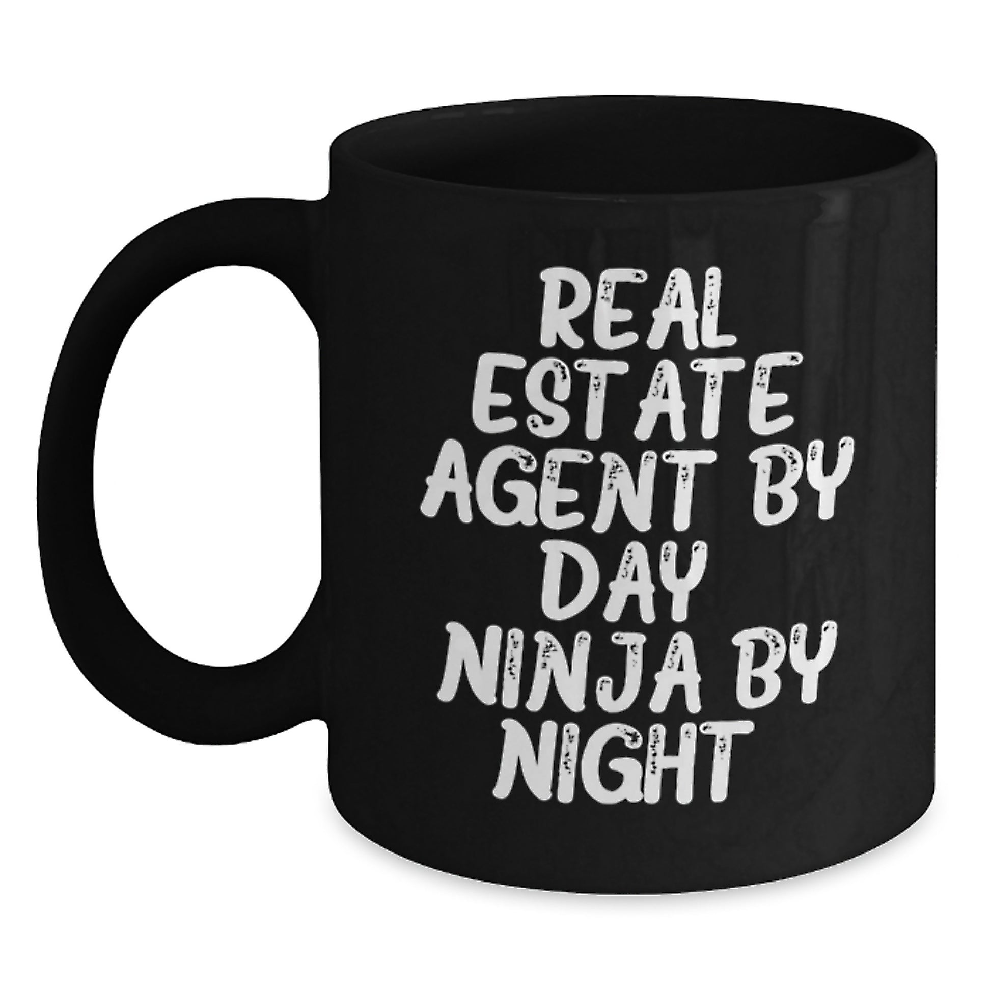 Real Estate Agent Funny Gifts from Coworkers for Christmas Unique Black Coffee Mug, Ninja by Night, Funny Quote, Black Ceramic Mug - Main