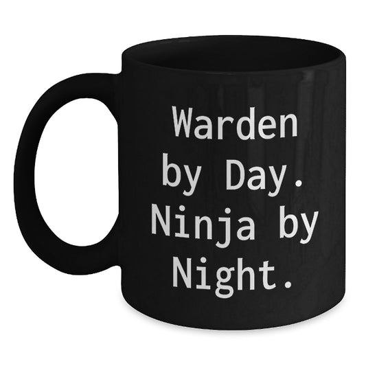 Warden By Day Ninja Gifts for Men, Warden Black Coffee Mug for Birthday, Funny Quote 'Warden By Day. Ninja By Night.' Gifts from Friends - Main