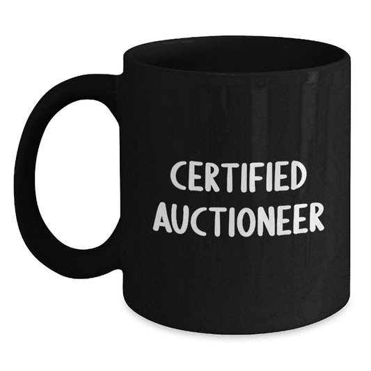 Funny Auctioneer Gifts for Men, Friends, Coworkers, or Family - 'Certified Auctioneer' Black Coffee Mug, Graduation Unique Gifts - Main