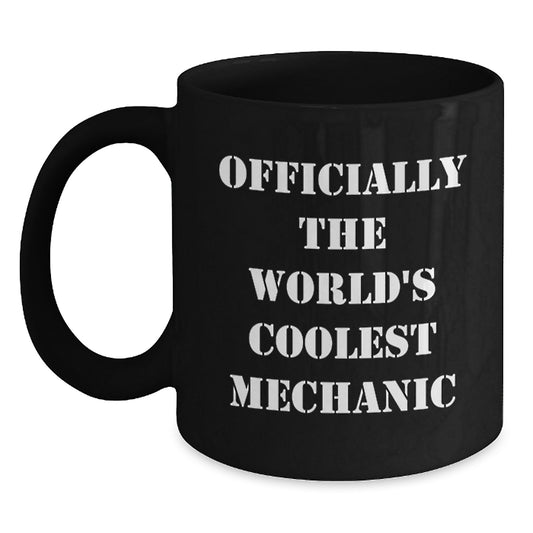 Funny Mechanic Gifts from Men, Officially The World's Coolest Mechanic Mug, Christmas Unique Black Coffee Mugs for Mechanic Friends - Main
