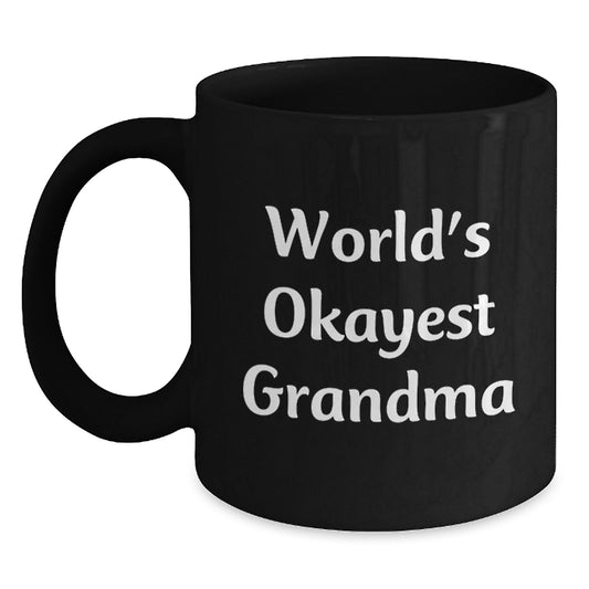 Funny Grandma Gifts, Unique Black Coffee Mugs for Grandma, Christmas Humor Mugs with 'World's Okayest Grandma' Quote - Main