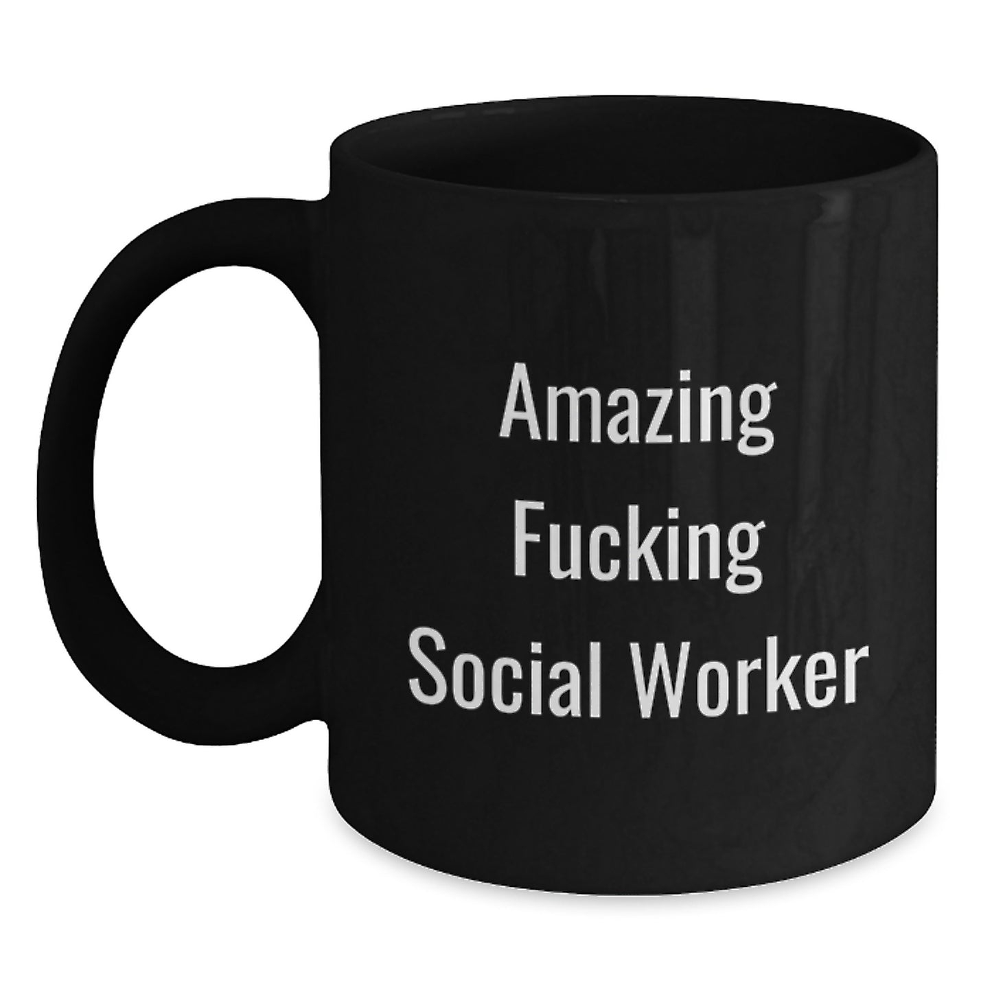 Funny Social Worker Gifts for Men, Women, Friends, Coworkers, Family - Black Coffee Mug with 'Amazing F--king Social Worker' Quote, Christmas Unique Gifts from Men, Women, Friends, Coworkers, Family - Main