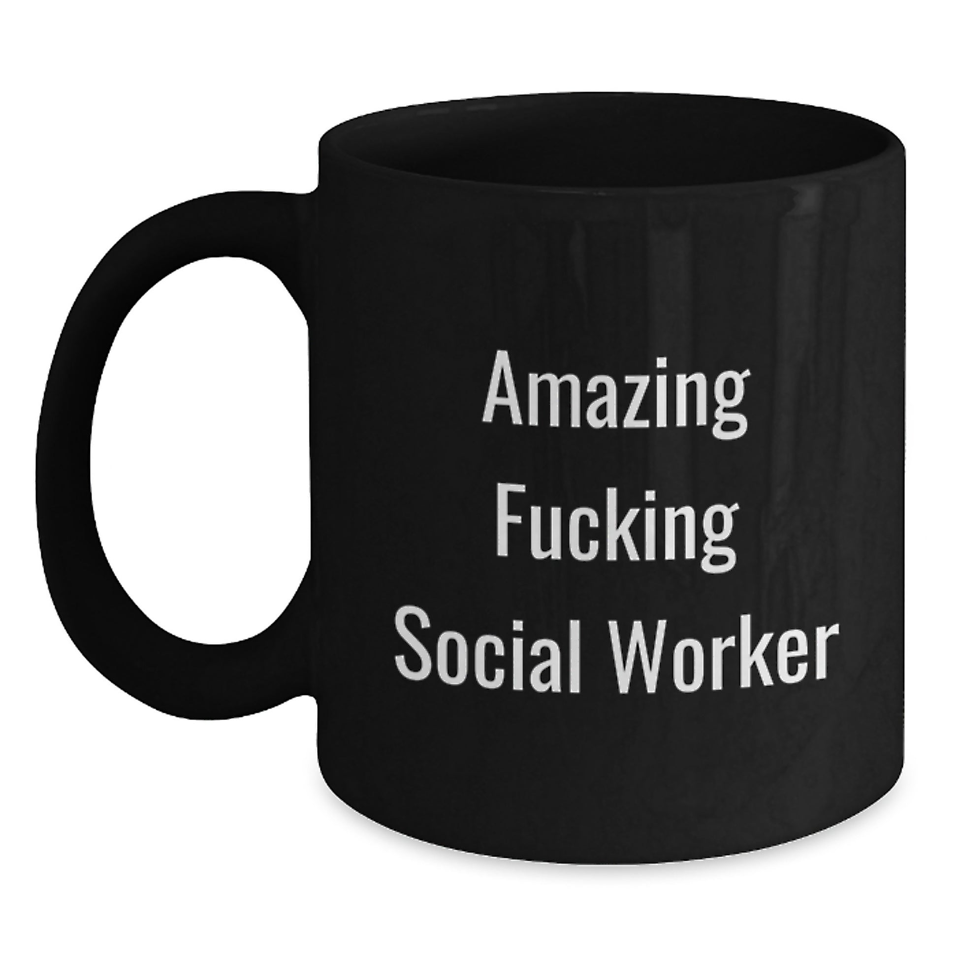 Funny Social Worker Gifts for Men, Women, Friends, Coworkers, Family - Black Coffee Mug with 'Amazing F--king Social Worker' Quote, Christmas Unique Gifts from Men, Women, Friends, Coworkers, Family - Main