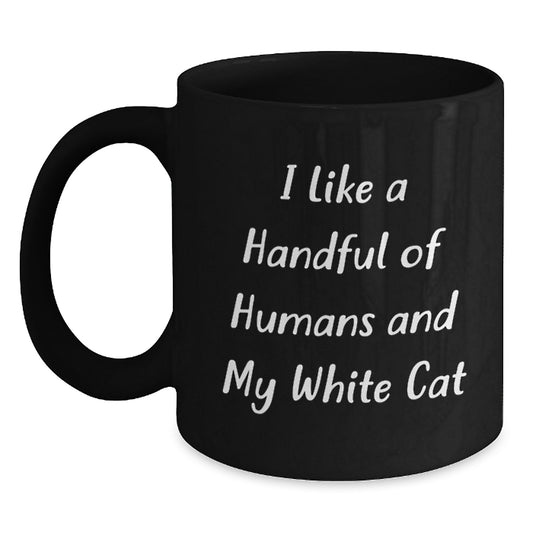 Funny White Cat Gifts for White Cat Lovers, Unique Black Coffee Mug, Christmas Unique Gifts from Friends to Friends - Main