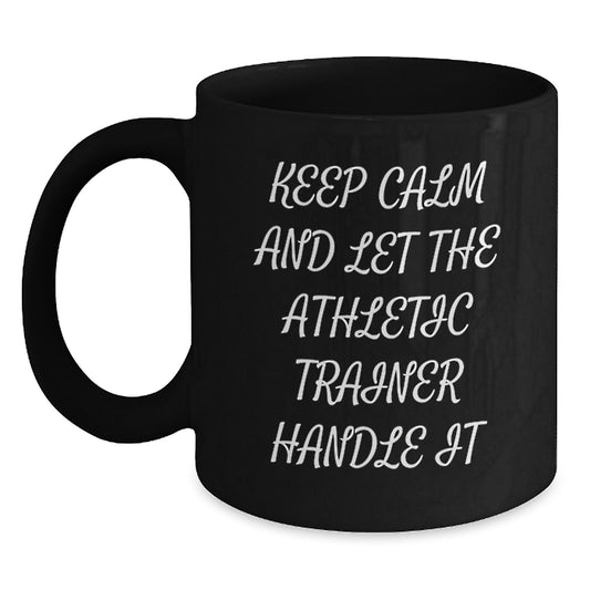 Funny Athletic Trainer Gifts for Men, Black Coffee Mugs, Keep Calm And Let Handle It, Christmas Unique Ideas from Friends - Main