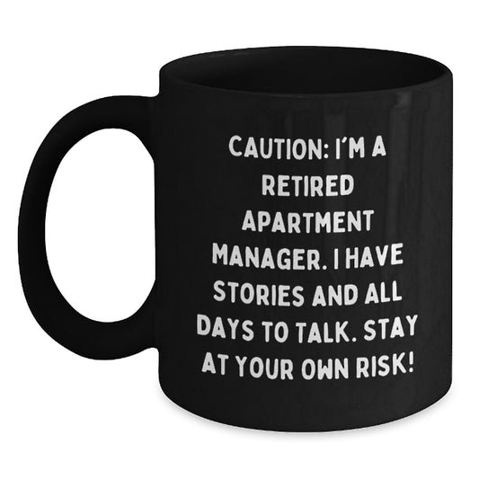 Funny Gifts for Apartment Managers, Caution: I'm A Retired Apartment Manager, Black Coffee Mugs, Christmas Unique Gifts from Friends - Main
