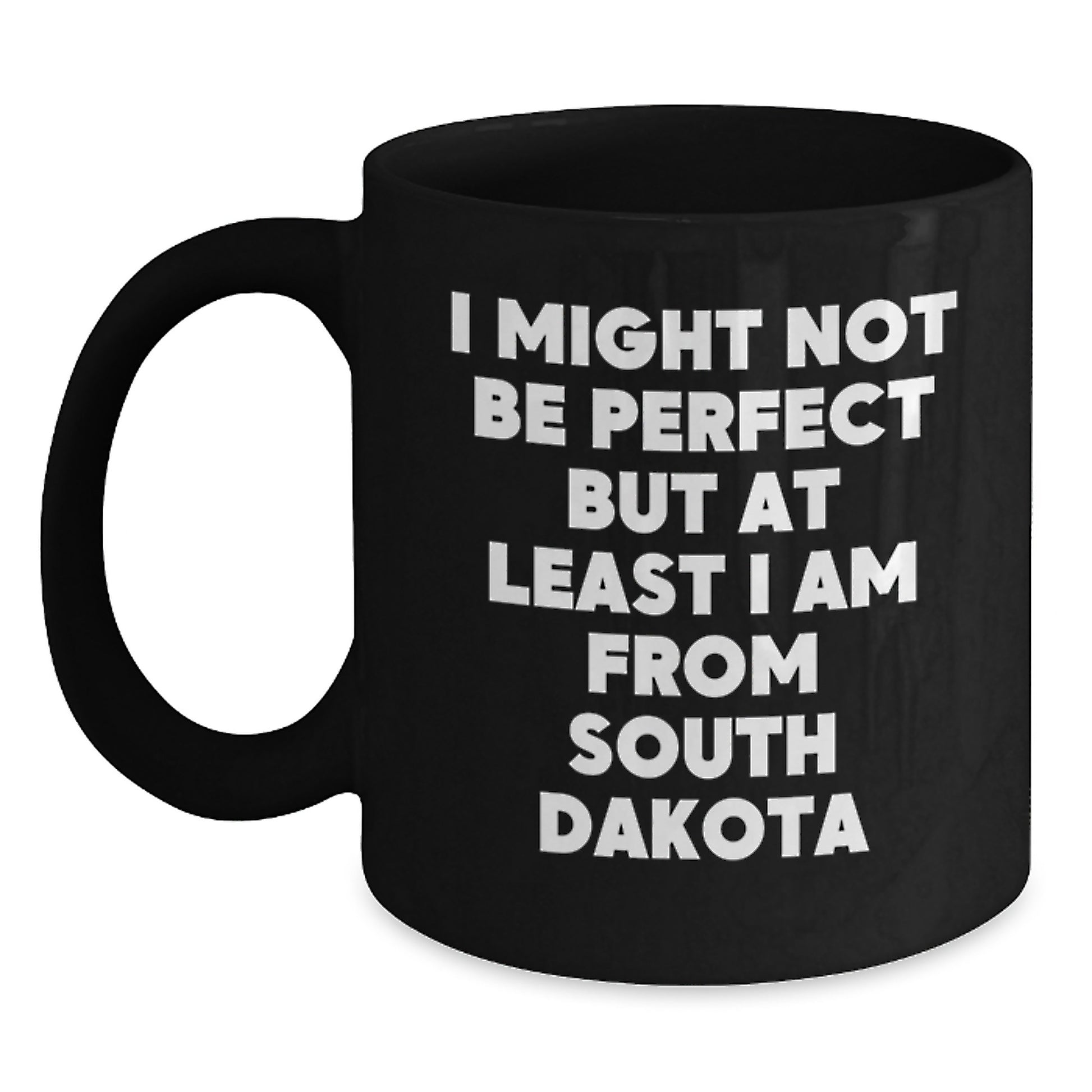 Funny South Dakota Gifts, 'I Might Not Be Perfect' Black Coffee Mug, Unique Graduation Gifts from Friends to Family - Main