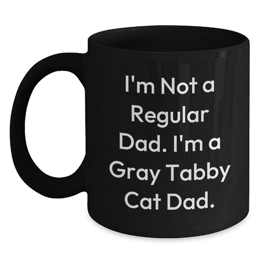 Funny Gray Tabby Cat Dad Black Coffee Mug Gifts from Men to Friends for Christmas - Main