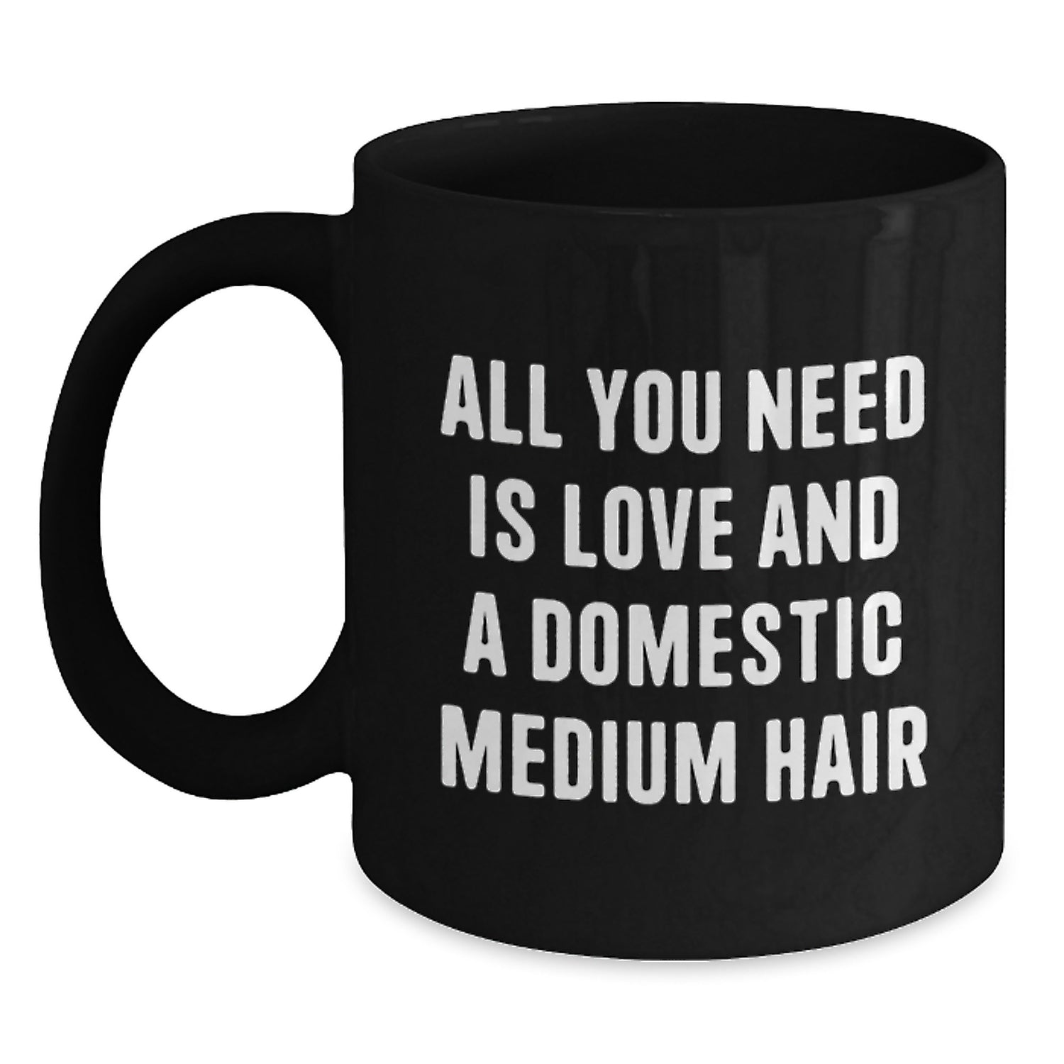 Funny Domestic Medium Hair Cat Lover Gifts from Friends for Christmas Unique Mugs - All You Need Is Love And A Domestic Medium Hair Black Coffee Mug - Main