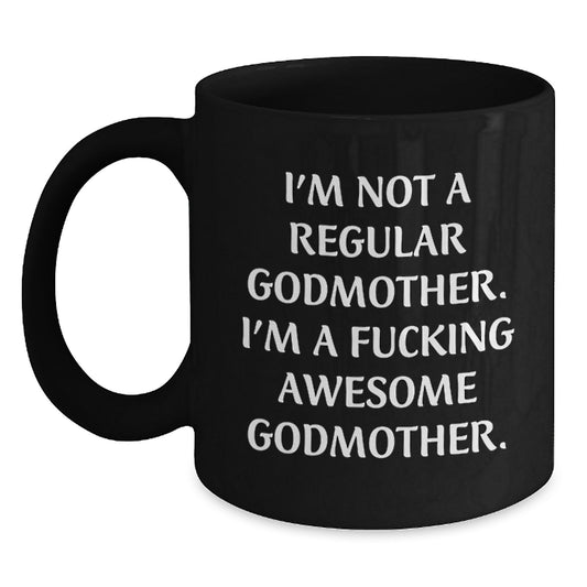 Funny Godmother Gifts from Men, Women, Friends and Family for Awesome Godmothers, Black Coffee Mug with Christmas Unique Presents - Main