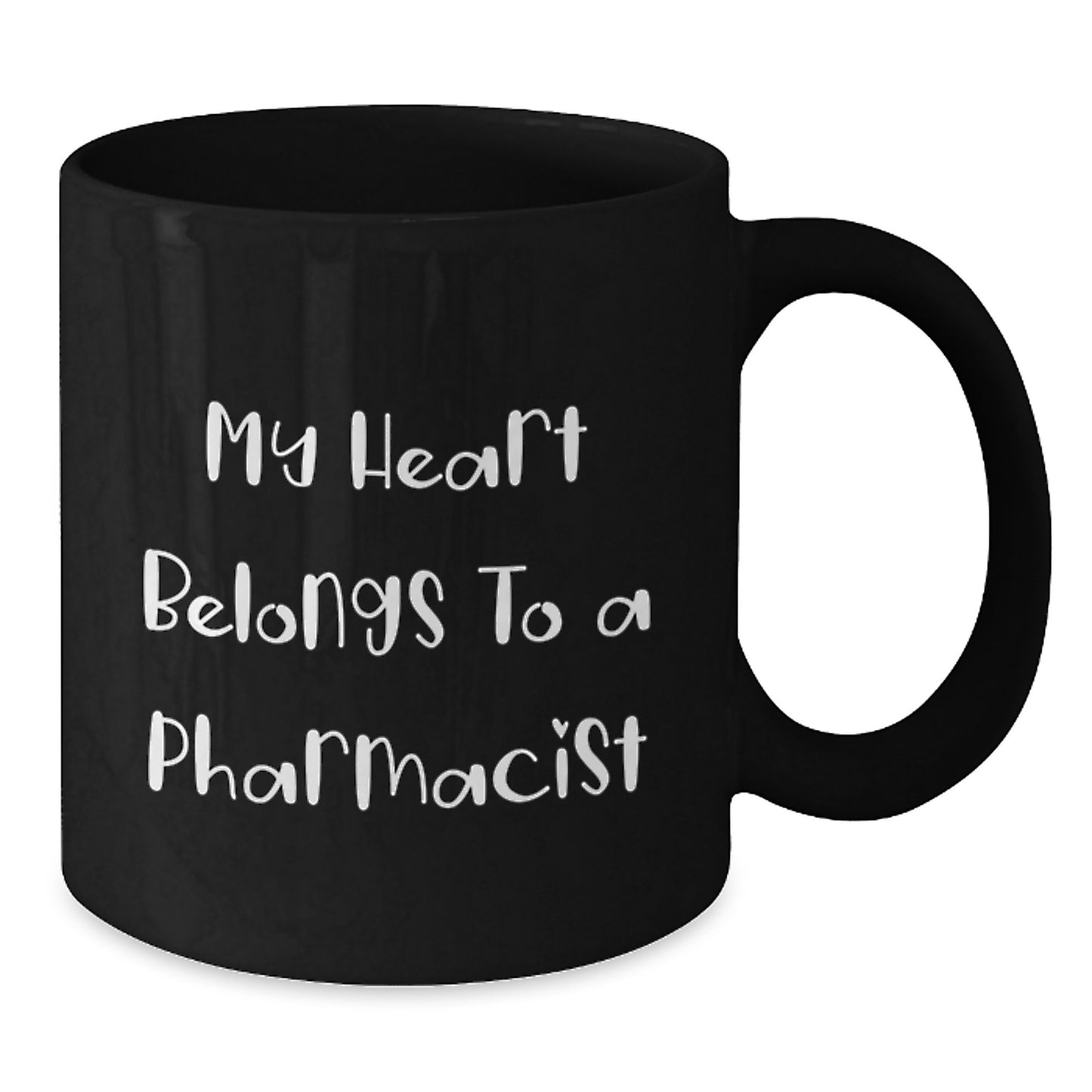 Funny Pharmacist Gifts from Men to Friends - My Heart Belongs To A Pharmacist Black Coffee Mug, Birthday Unique Presents for Pharmacist - Additional