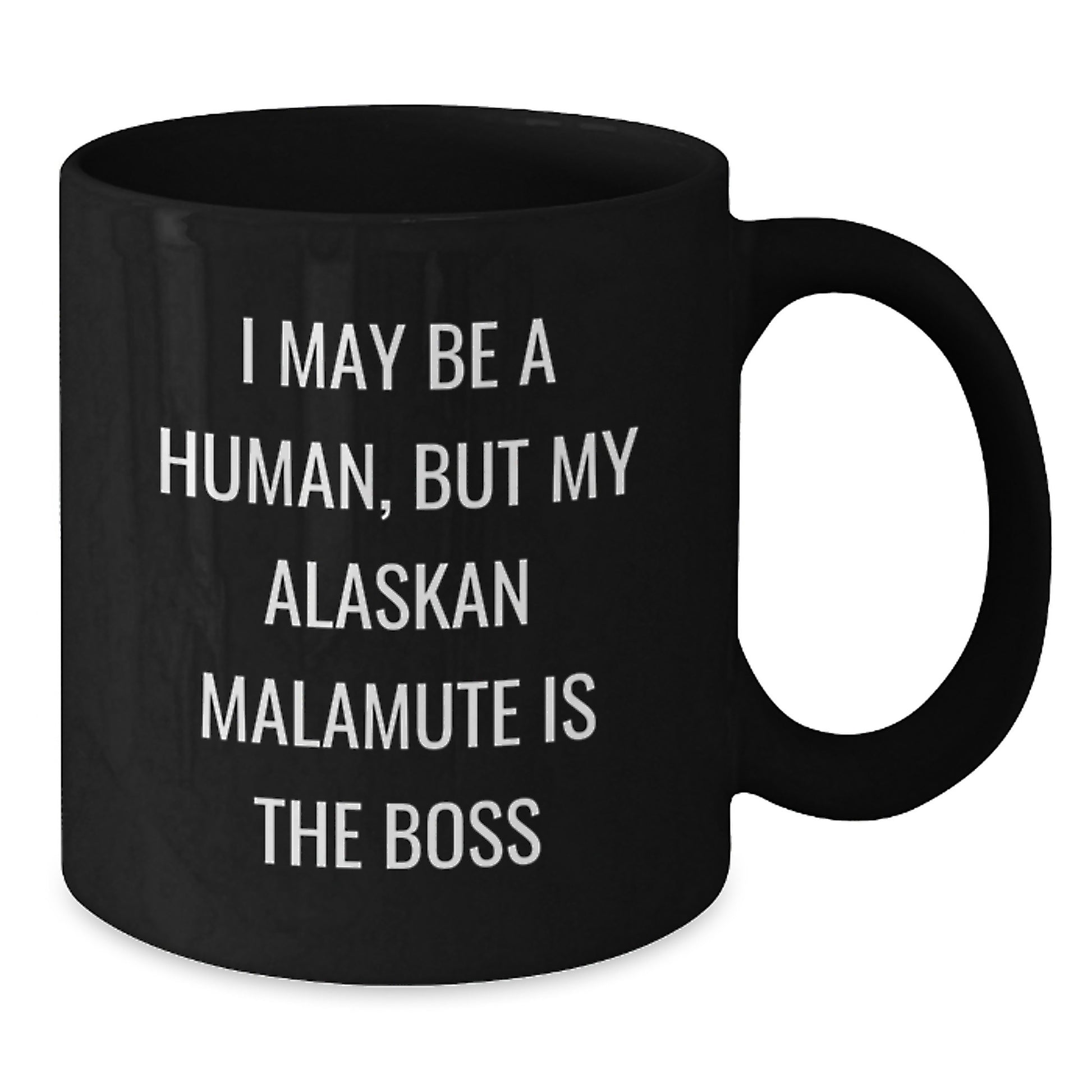 Funny Alaskan Malamute Dog Gifts from Men for Valentine's Unique Black Coffee Mugs with I May Be A Human, But My Alaskan Malamute Is The Boss Quote - Additional