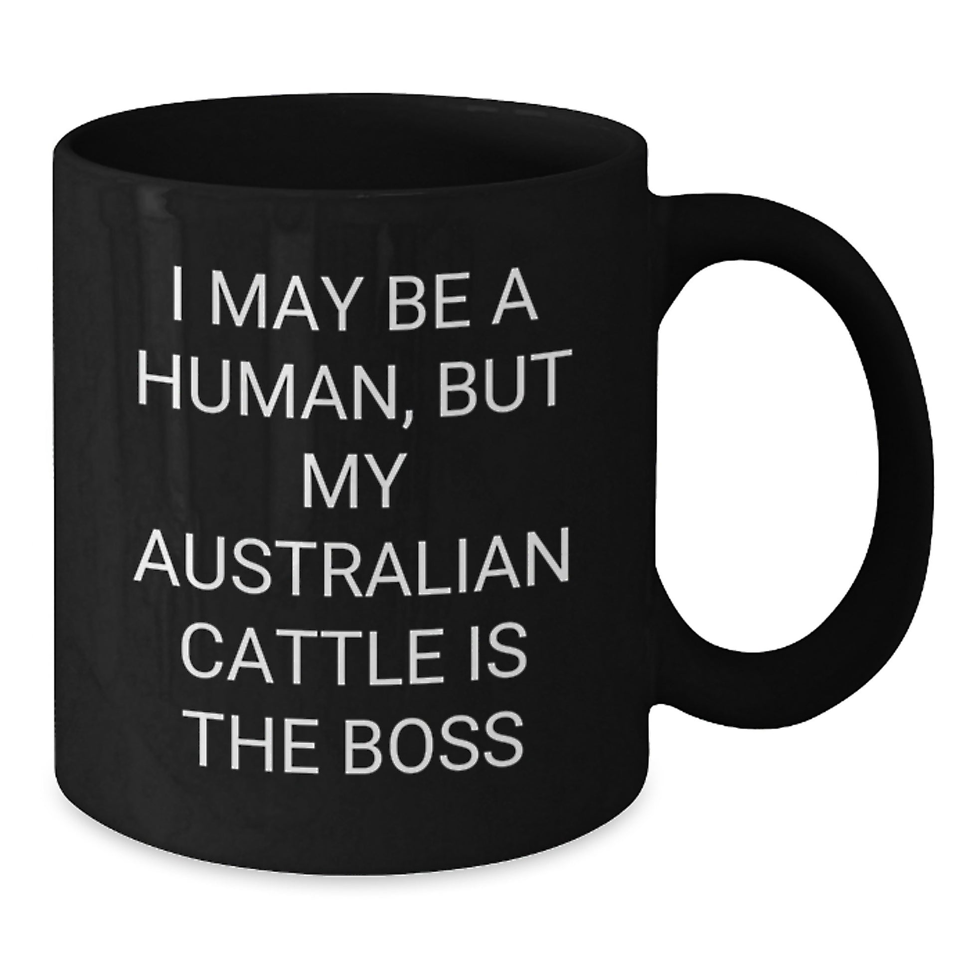 Funny Australian Cattle Dog Gifts for Men, Women, Friends - I May Be A Human, But My Australian Cattle Is The Boss Black Coffee Mug, Unique Valentine's Gifts from Men to Family - Additional