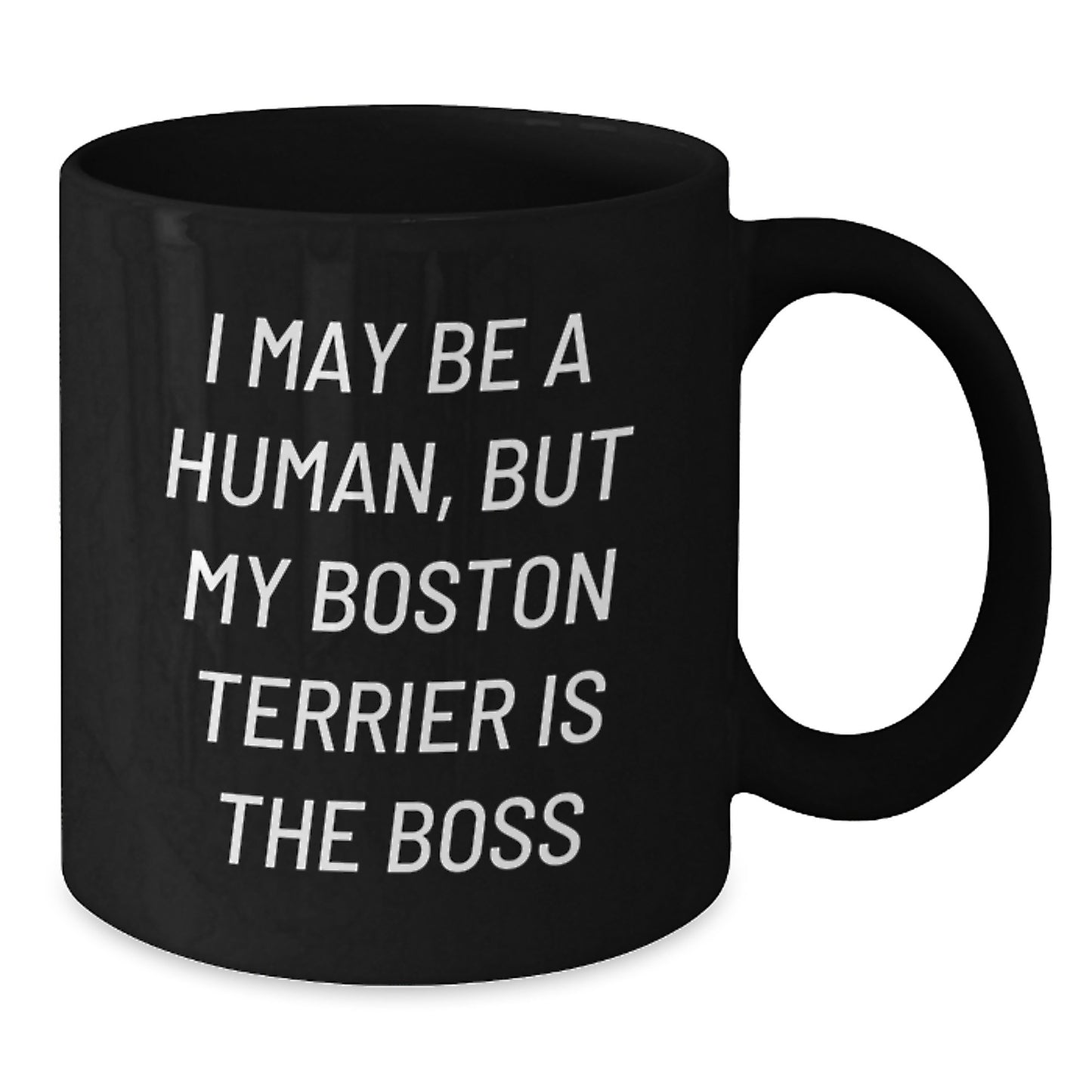 Funny Boston Terrier Dog Gifts for Men Women Friends Valentine's Unique Black Coffee Mug I May Be A Human, But My Boston Terrier Is The Boss Gifts from Family - Additional