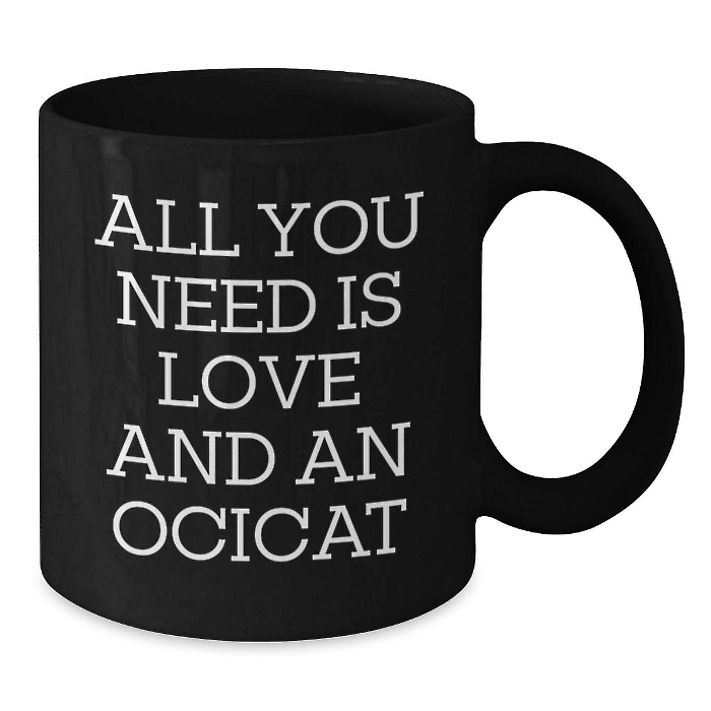 Funny Ocicat Gifts for Friends, Unique Black Coffee Mugs with Quote All You Need Is Love And An Ocicat, Gifts from Family - Additional