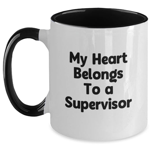 Funny Supervisor Gifts from Friends - My Heart Belongs To A Supervisor - Two Tone Coffee Mug for Supervisor's Birthday - Main