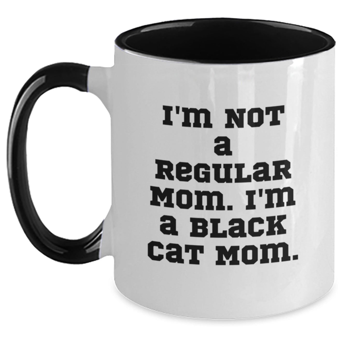 Funny Black Cat Mom Gifts from Mom, Black Cat Two Tone Coffee Mug for Birthday, 'I'm Not A Regular Mom. I'm A Black Cat Mom.' - Main