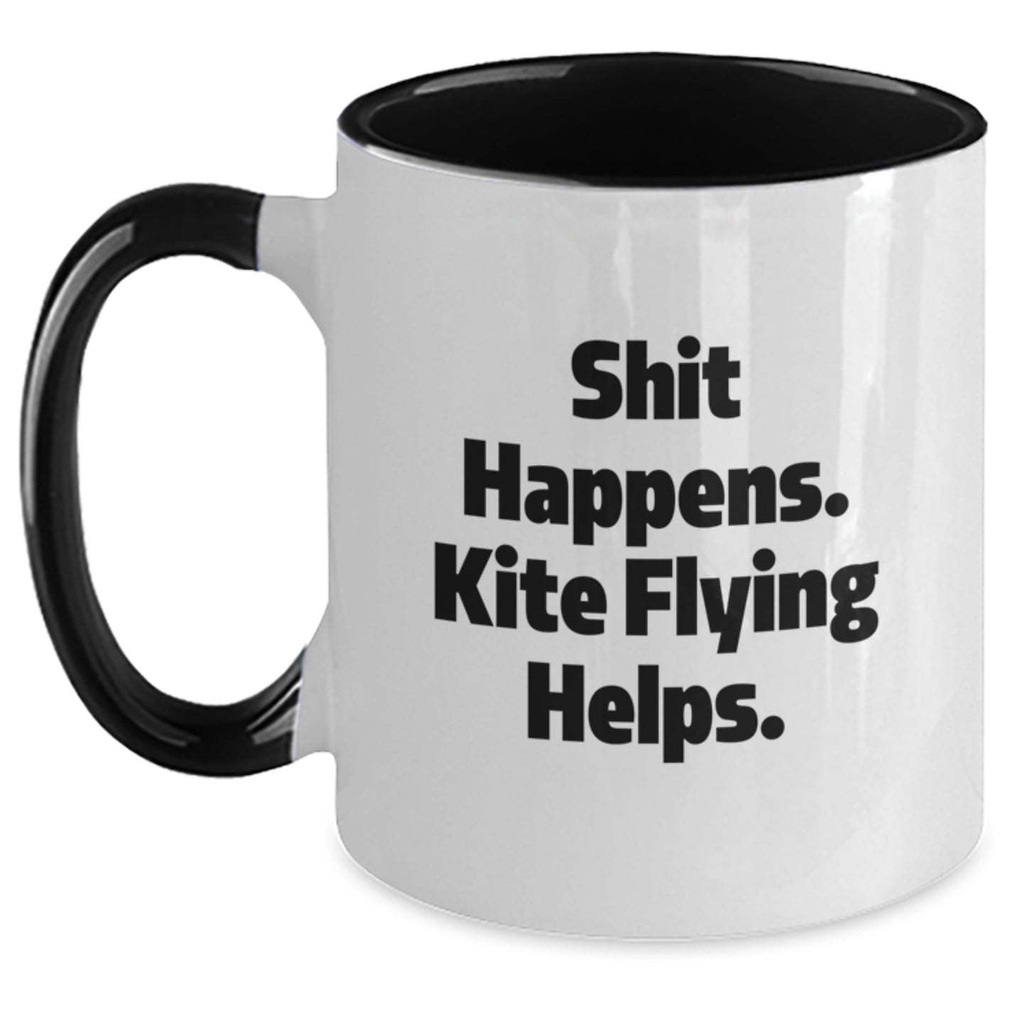 Funny Kite Flying Gifts from Friends for Graduation, Shit Happens. Kite Flying Helps. Two Tone Coffee Mug - Main