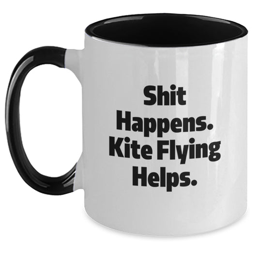 Funny Kite Flying Gifts from Friends for Graduation, Shit Happens. Kite Flying Helps. Two Tone Coffee Mug - Main