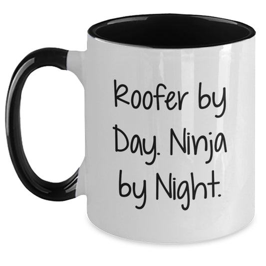 Roofer Humor Gifts from Friends for Birthday - Two Tone Coffee Mug, Roofer By Day. Ninja By Night. - Main