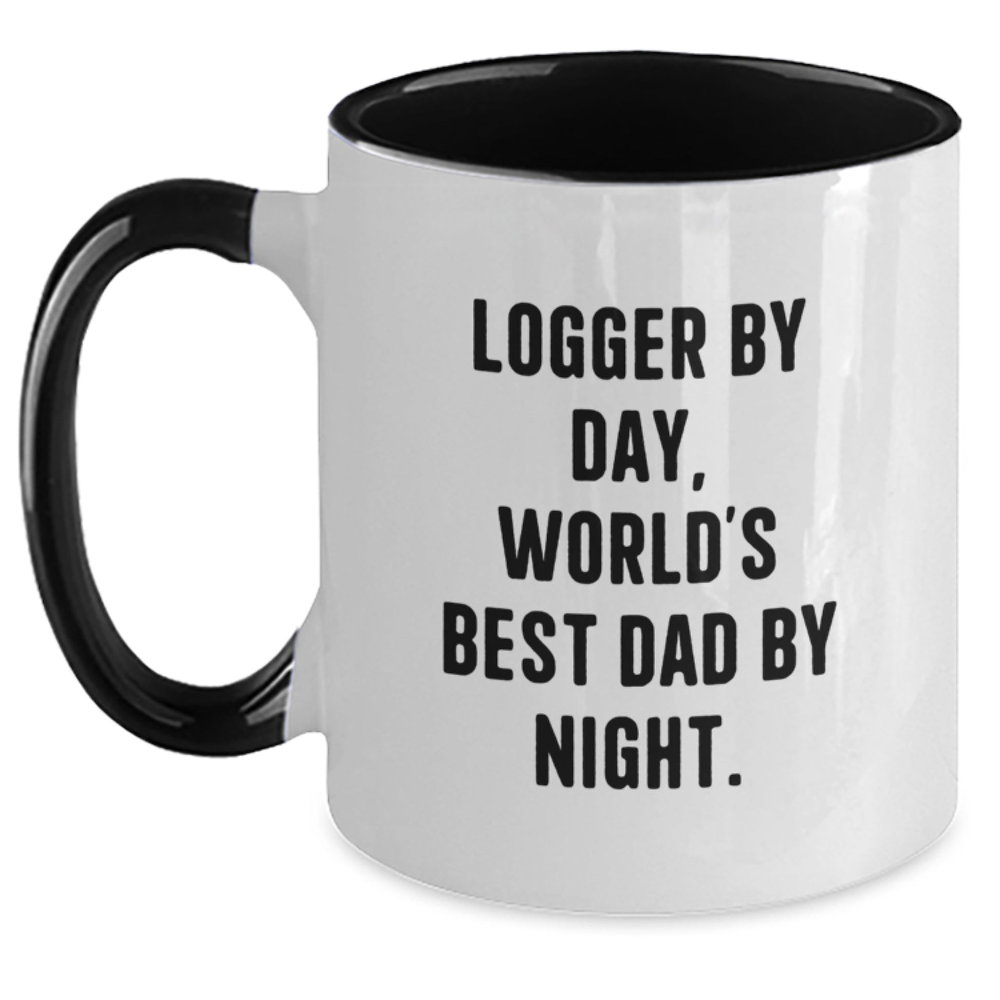 Funny Logger Gifts, Two Tone Coffee Mug, Graduation Unique Gifts from Family, Friends, Coworkers - 'Logger By Day, World's Best Dad By Night.' - Main