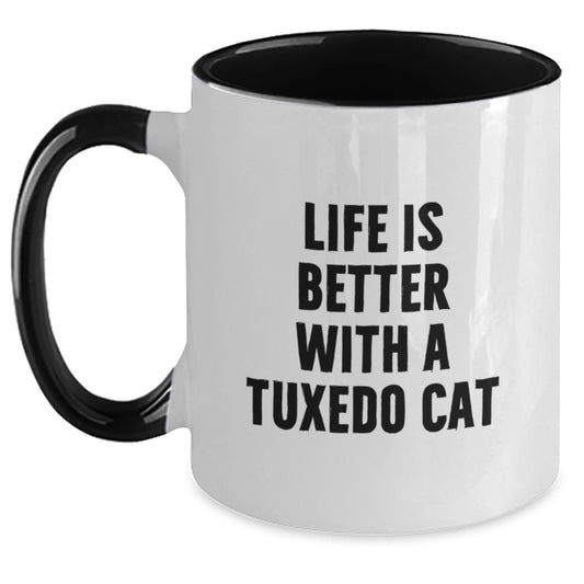 Funny Tuxedo Cat Gifts from Men to Friends, 'Life Is Better With A Tuxedo Cat' Two Tone Coffee Mug for Graduation Unique Gifts - Main