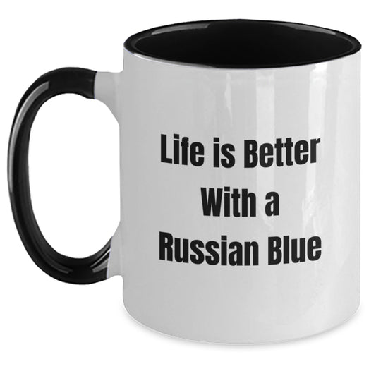 Russian Blue Cat Gifts - Funny Quote Mugs for Graduation, Two Tone Coffee Mug with Inspirational Life Is Better Quote, Gifts from Family & Friends for Russian Blue Cat Lovers - Main
