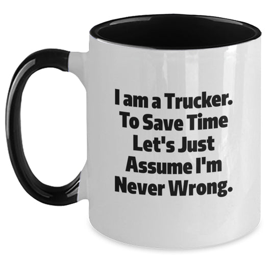 Funny Trucker Gifts from Friends for Men, Two Tone Coffee Mug with I Am A Trucker Quote, Christmas Unique - Main