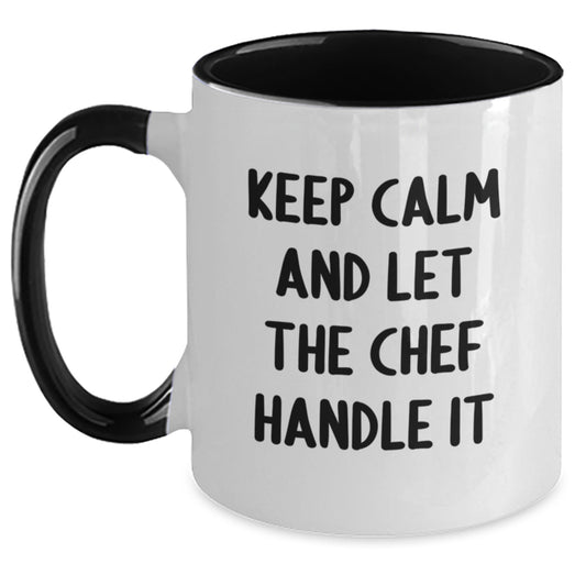 Funny Keep Calm Gifts from Men for Chef Friends - Two Tone Coffee Mug for Christmas Unique Presents - Main