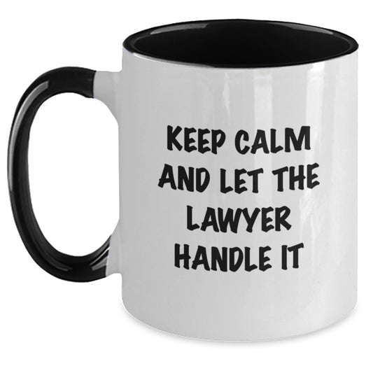 Funny Lawyer Gifts, Keep Calm And Let The Lawyer Handle It, Two Tone Coffee Mugs for Lawyer, Gifts from Friends, Unique Graduation Gifts for Men, Women, Coworkers, Family, and Friends - Main