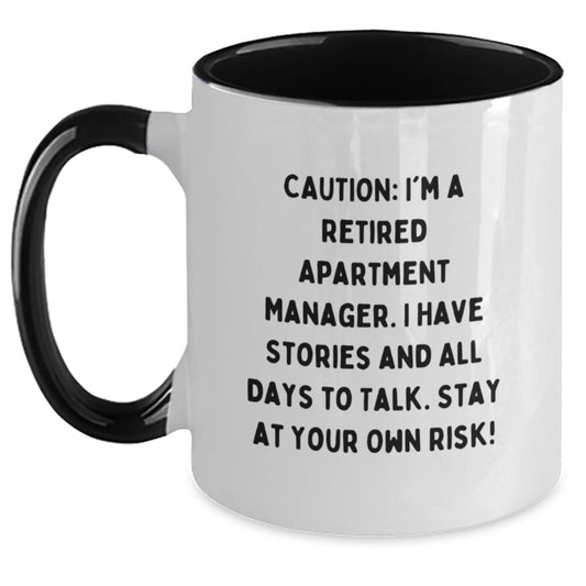 Funny Apartment Manager Gifts for Men, Two Tone Coffee Mug with Caution Quote, Unique Christmas Memorable Present from Friends or Coworkers - Main