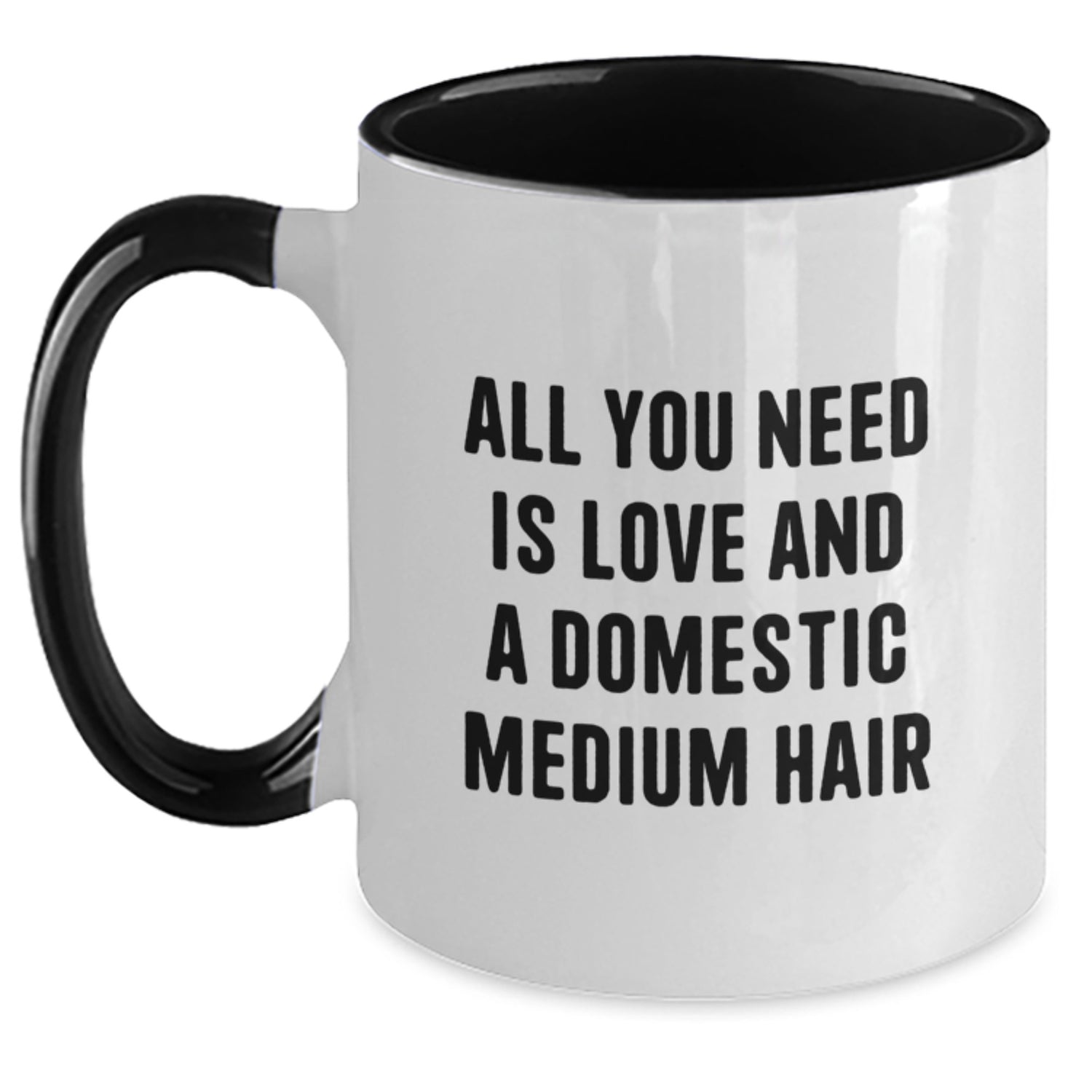 Funny Domestic Medium Hair Cat Two Tone Coffee Mug Gifts from Family for Christmas - 'All You Need Is Love And A Domestic Medium Hair' - Main