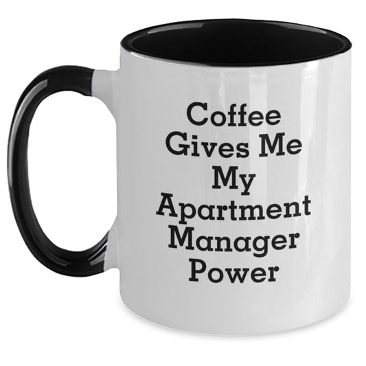 Funny Apartment Manager Gifts - Coffee Gives Me My Power Two Tone Mugs for Men, Women, Coworkers, and Family - Christmas Unique Gifts from Friends and Family - Main