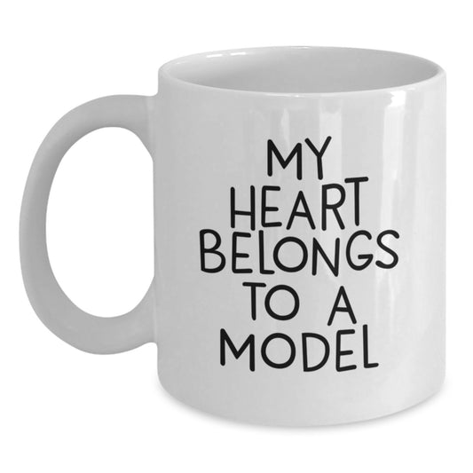 Funny Model Gifts, White Coffee Mug for Model Enthusiasts - 'My Heart Belongs To A Model', White Ceramic Mug Gifts from Friends, Perfect Birthday Unique Gifts for Model, Men, Women, or Coworkers - Main