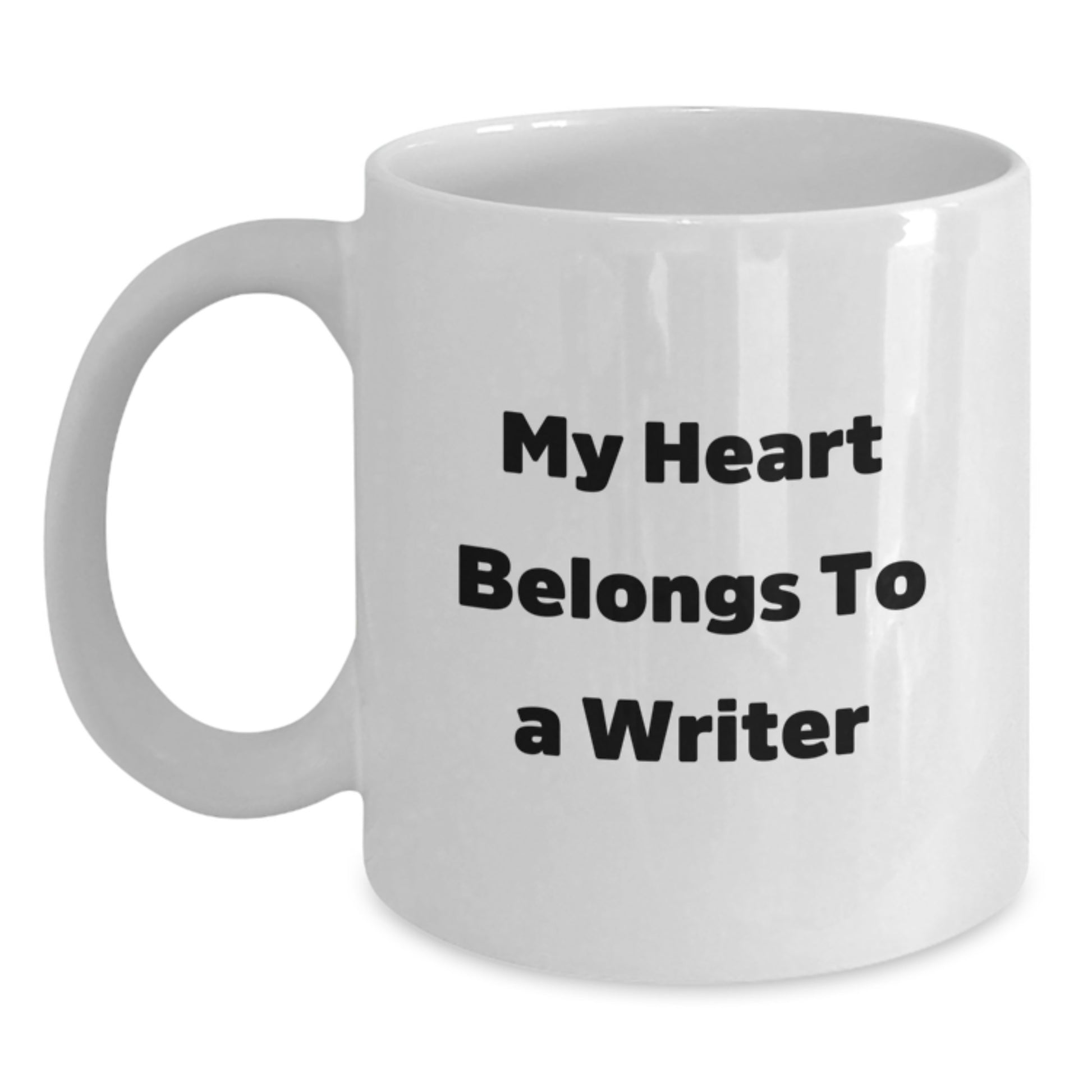 Funny Writer Mug, Gifts from Friends to Writers, 'My Heart Belongs To A Writer', White Ceramic Coffee Mug for Birthday - Main