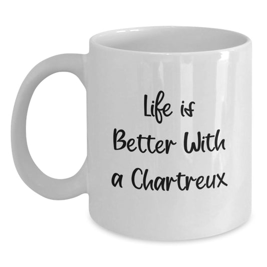 Funny Chartreux Cat Enthusiast Gifts from Family for Graduation, Life Is Better With A Chartreux White Coffee Mug, 11oz or 15oz Capacity - Main