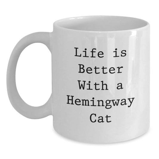 Funny Hemingway Cat Gifts, White Coffee Mug for Graduation, 'Life Is Better With A Hemingway Cat' Quote from Gifts from Friends to Family - Main
