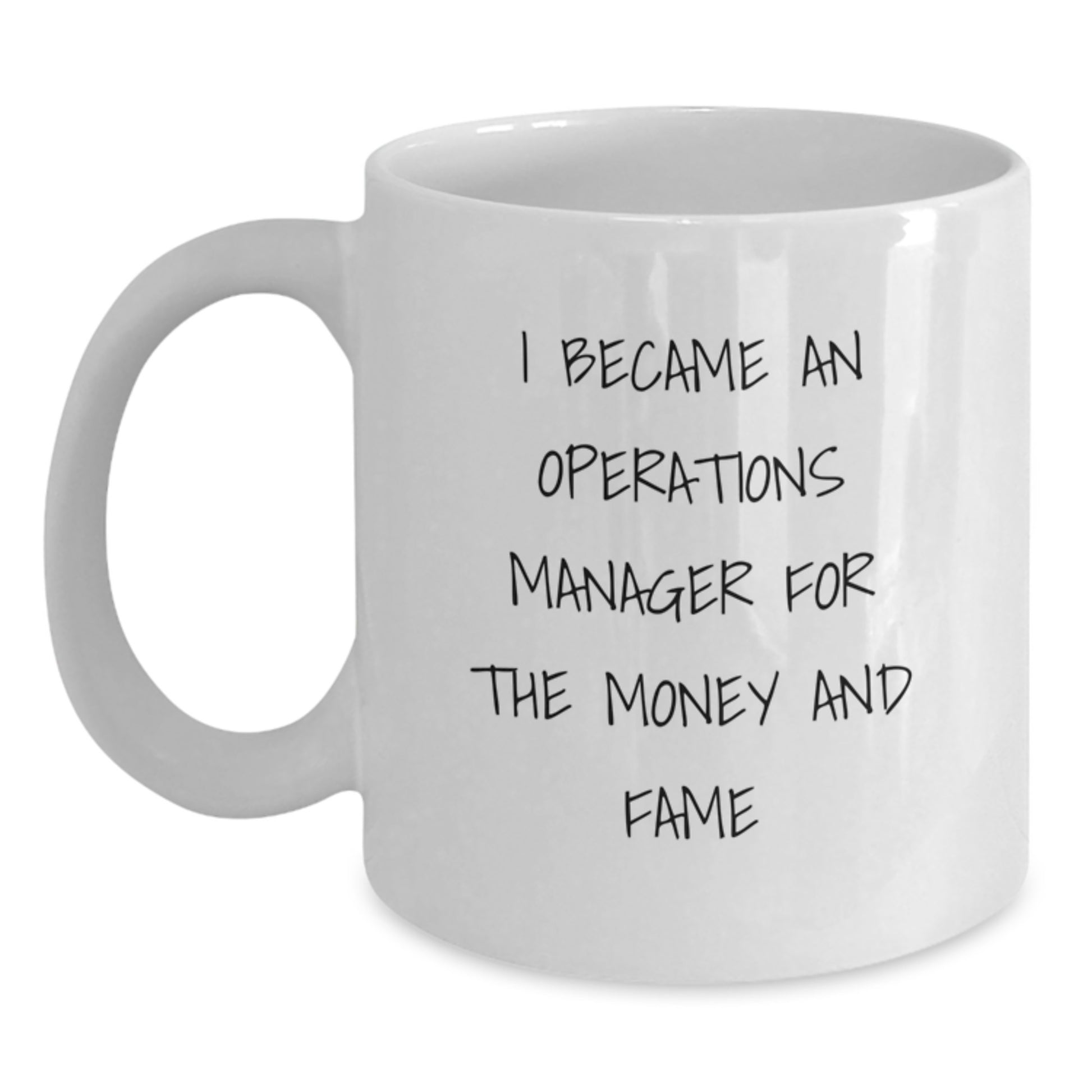 Funny Gifts from Friends for Operations Manager Christmas Unique Mugs, I Became An 'Operations Manager For The Money And Fame' Quote White Ceramic Coffee Cup 11oz or 15oz - Main
