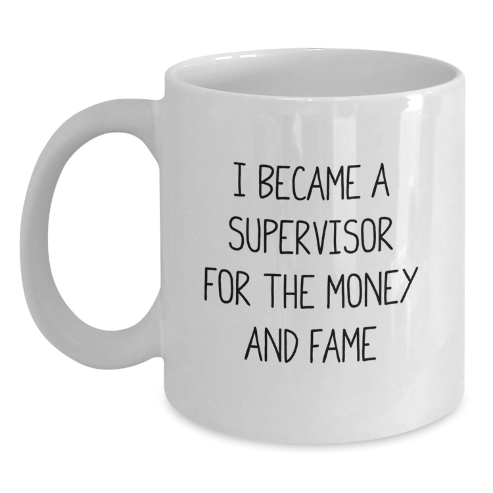 Funny Supervisor Gifts for Men, Women, Friends, or Coworkers - White Coffee Mug - I Became A Supervisor For The Money And Fame Gifts from Family - Main