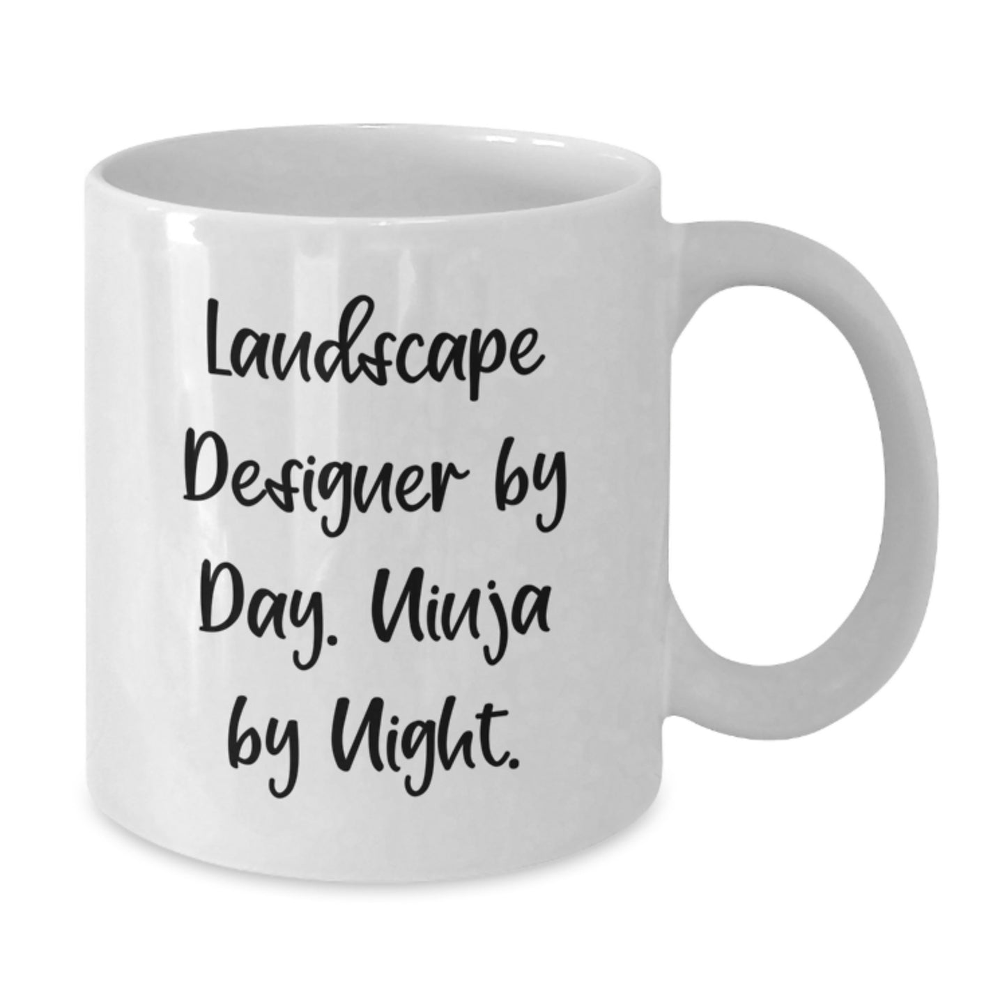 Funny Landscape Designer Gifts from Friends for Birthday - White Coffee Mug, 'Landscape Designer By Day. Ninja By Night.' - Additional