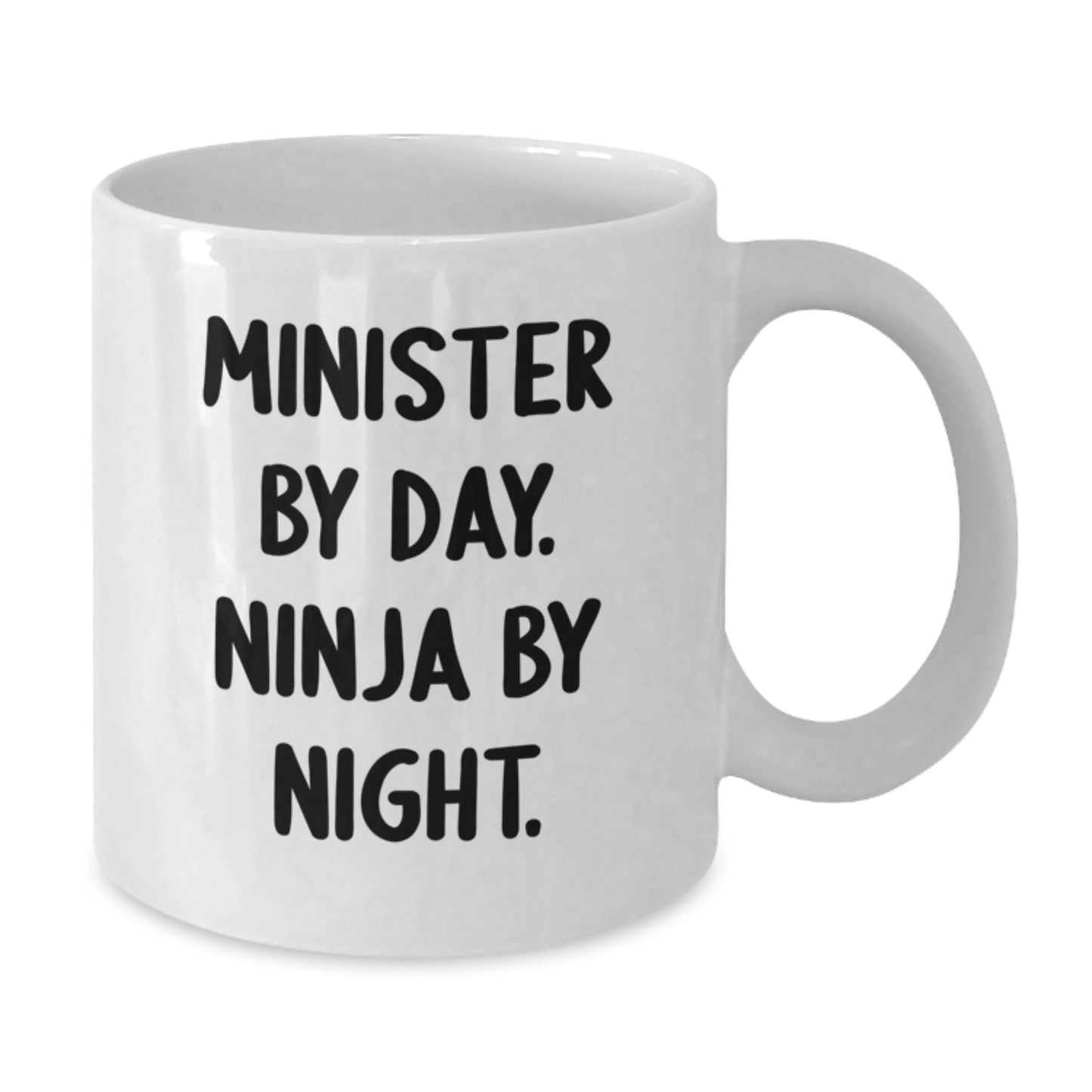 Minister Gifts, Funny White Coffee Mug, 'Minister By Day. Ninja By Night.' for Birthday, Gifts from Friends, Gifts for Minister - Additional