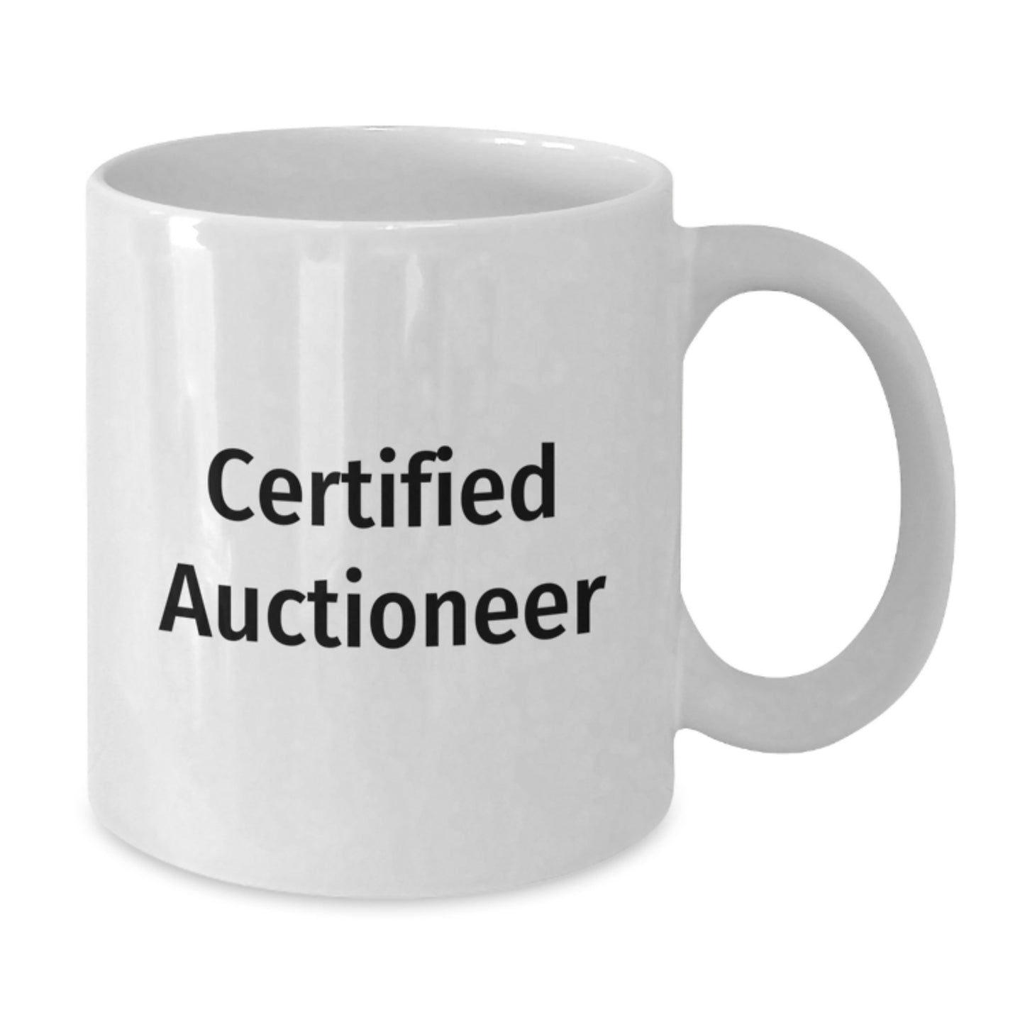 Gifts from Friends to Auctioneer Graduation Unique White Coffee Mug 'May the Hammer Fall' Certified - Additional