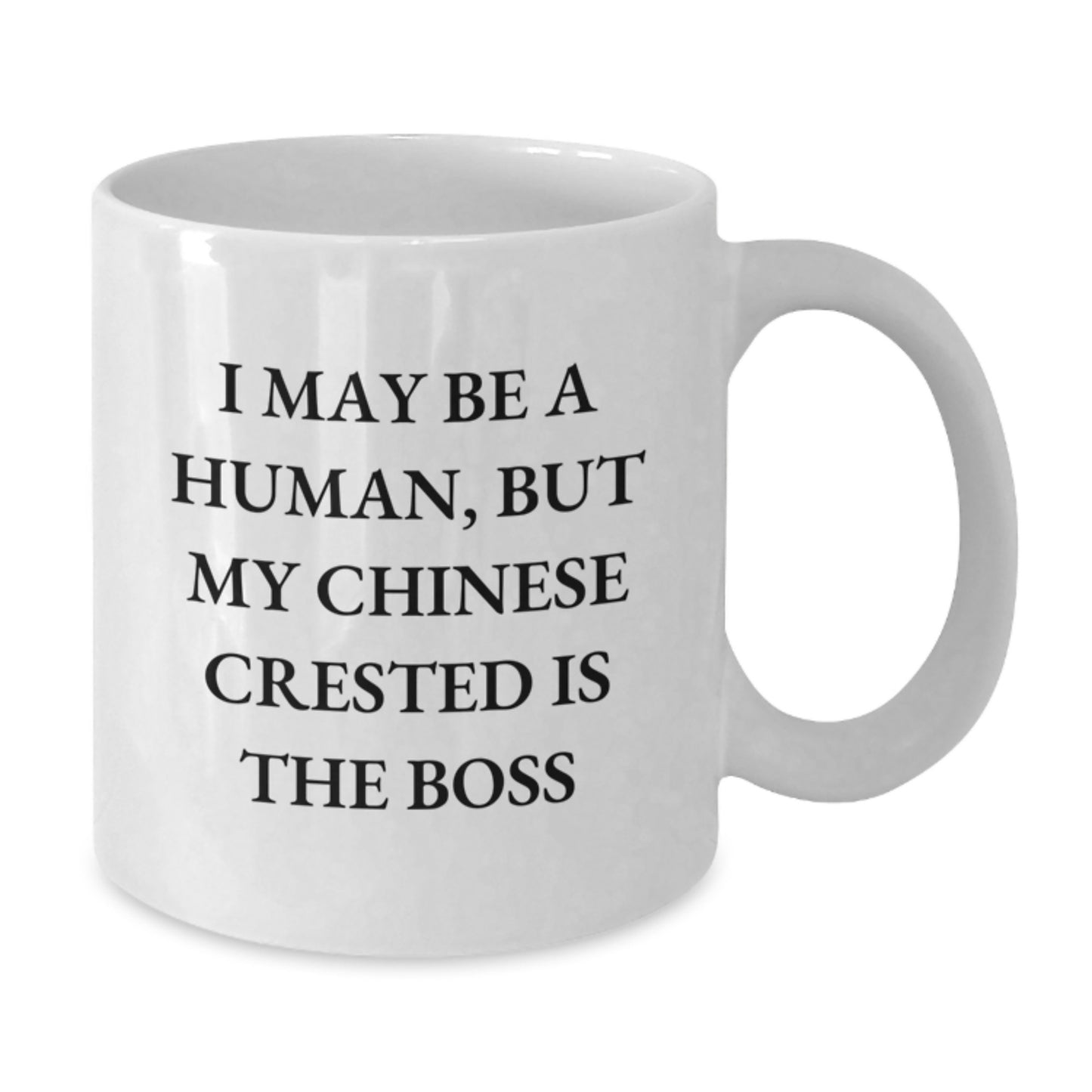 Funny Chinese Crested Dog Lover Gifts from Friends to Family - I May Be A Human, But My Chinese Crested Is The Boss Quote White Coffee Mug for Birthday Unique Gifts - Additional