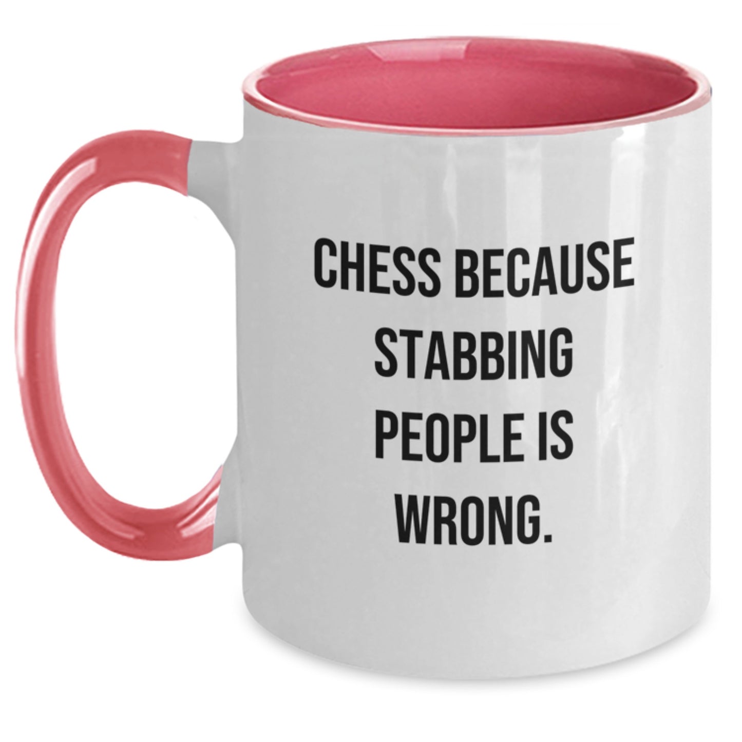 Funny Chess Gifts for Friends from Men - Two Tone Coffee Mug with Chess Because Stabbing People Is Wrong. Quote, Christmas Unique Presents for Women, Coworkers, Family - Main