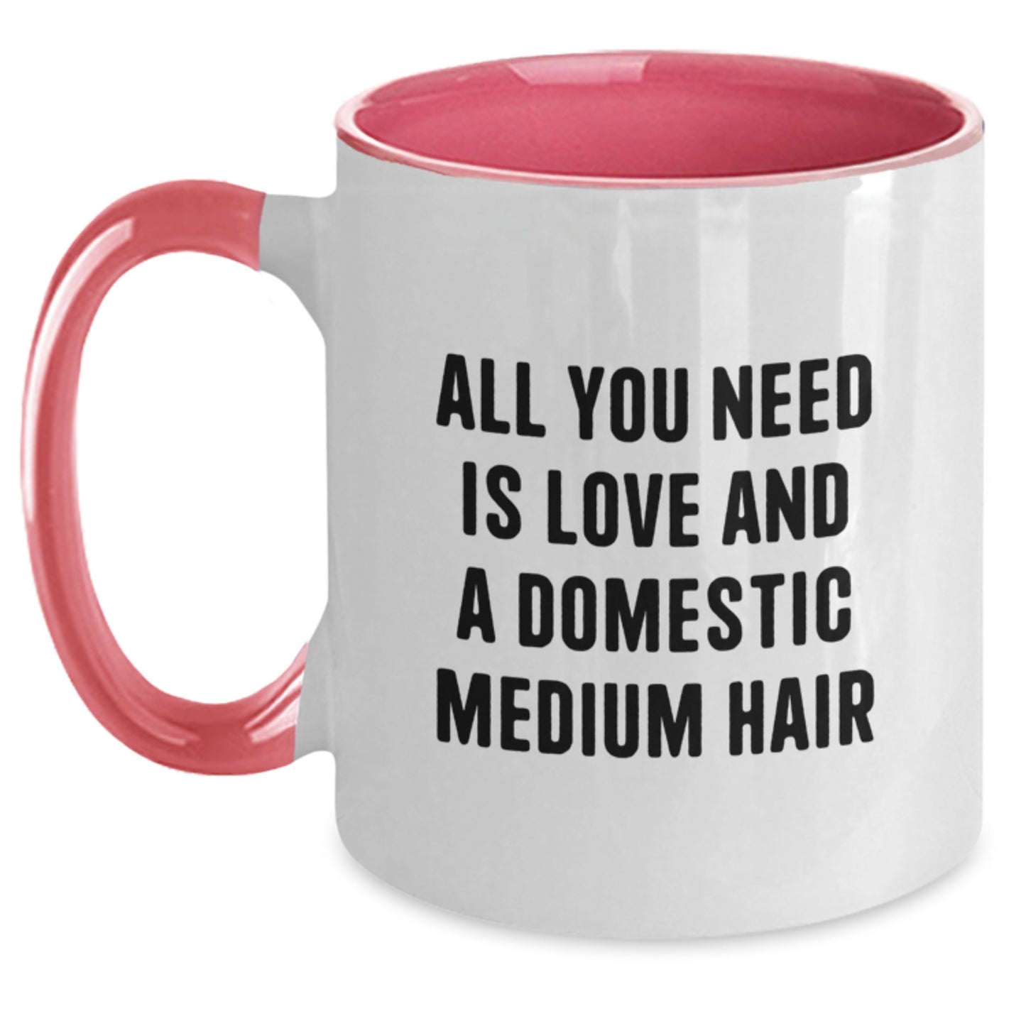 Funny Domestic Medium Hair Cat Two Tone Coffee Mug Gifts from Family for Christmas - 'All You Need Is Love And A Domestic Medium Hair' - Main