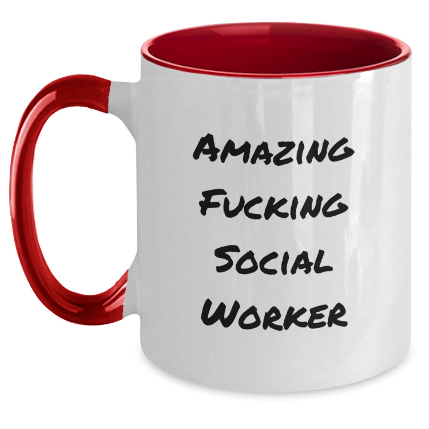 Funny Social Worker Gifts from Men, Women, Friends, Coworkers, Family for Christmas Unique Gifts, Two Tone Coffee Mug, 'Amazing F--king Social Worker' Quote - Main