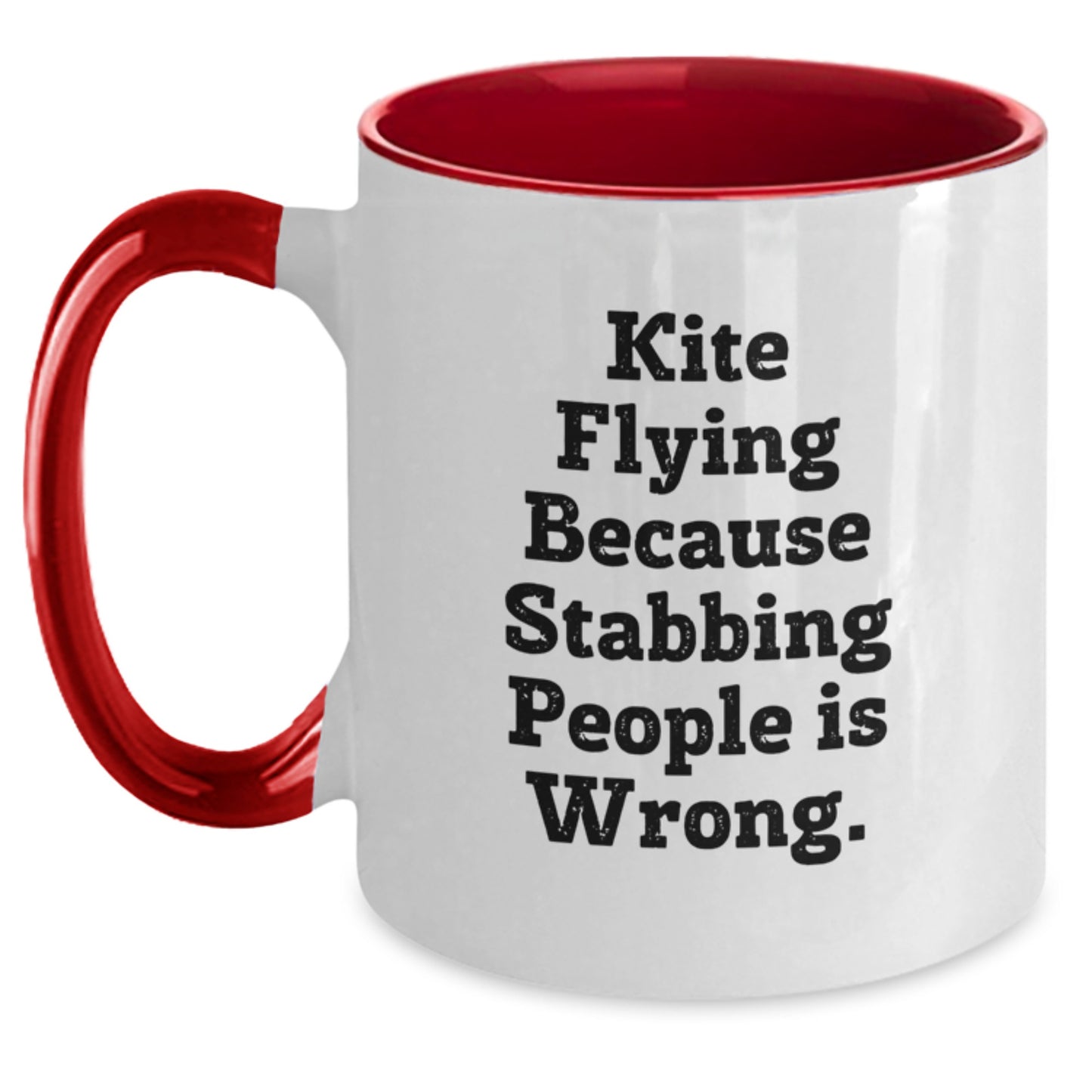 Kite Flying Funny Gifts from Friends and Family - Two Tone Coffee Mug Kite Flying Because Stabbing People Is Wrong. for Christmas - Main