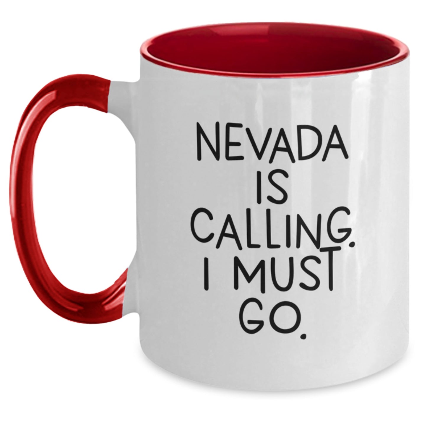 Nevada Enthusiasts Gifts from Friends and Family - Funny Two Tone Coffee Mug, 'Nevada Is Calling I Must Go', Christmas Unique - Main
