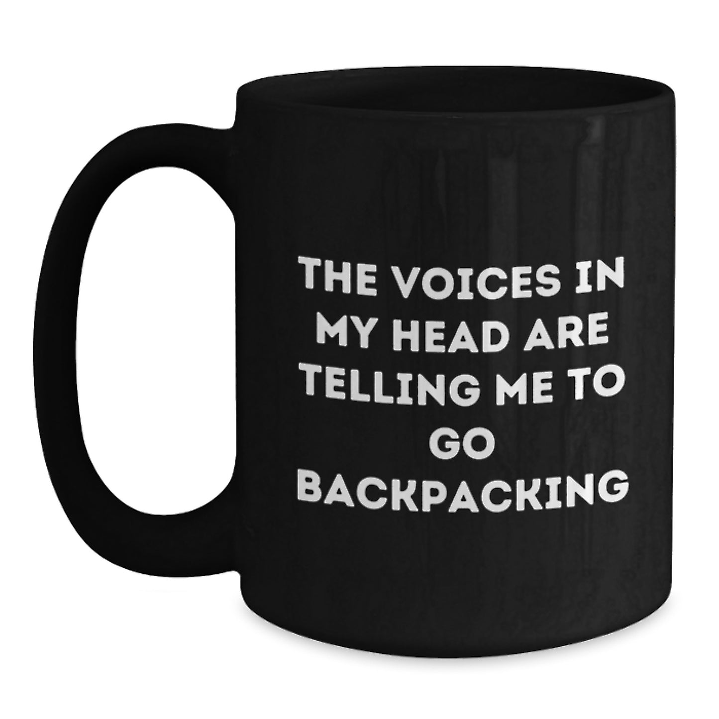 Funny Backpacking Gifts for Men and Women, Black Coffee Mug, The Voices In My Head Are Telling Me To Go Backpacking, Christmas Unique Mugs - Main